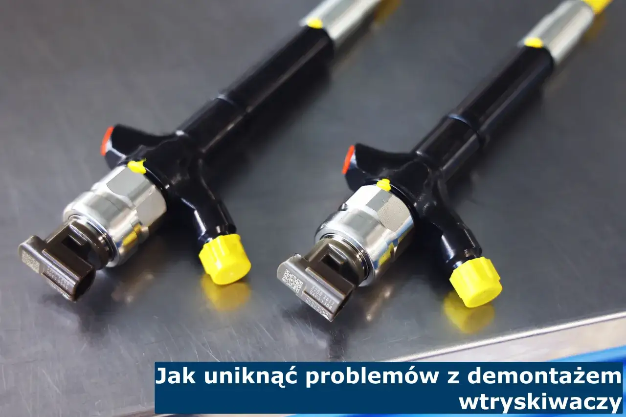 Dwa wtryskiwacze na metalowym blacie. Użycie smaru do wtryskiwaczy ułatwia demontaż i zapobiega problemom.