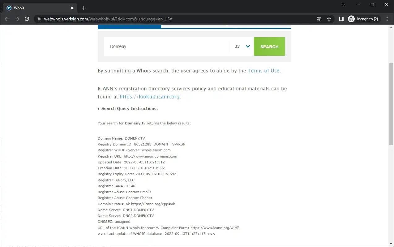 Wyszukiwarka WHOIS dla domen globalnych