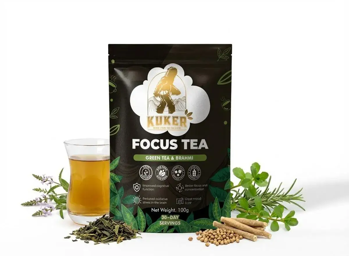 Kuker Focus Tea, zielona herbata z Brahmi, wspiera koncentrację i funkcje poznawcze. Idealna na lepszy nastrój i skupienie.