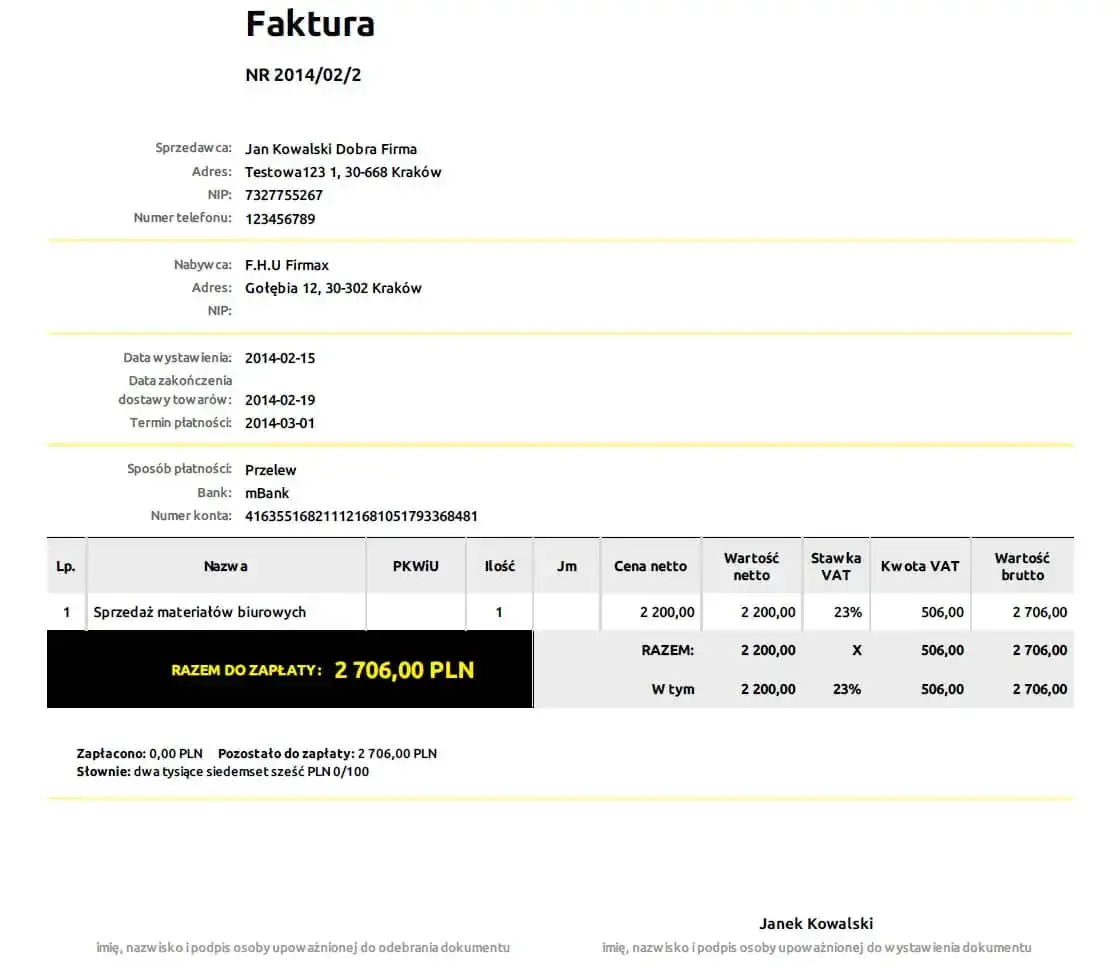duplikat faktury wzór, faktura z napisem duplikat