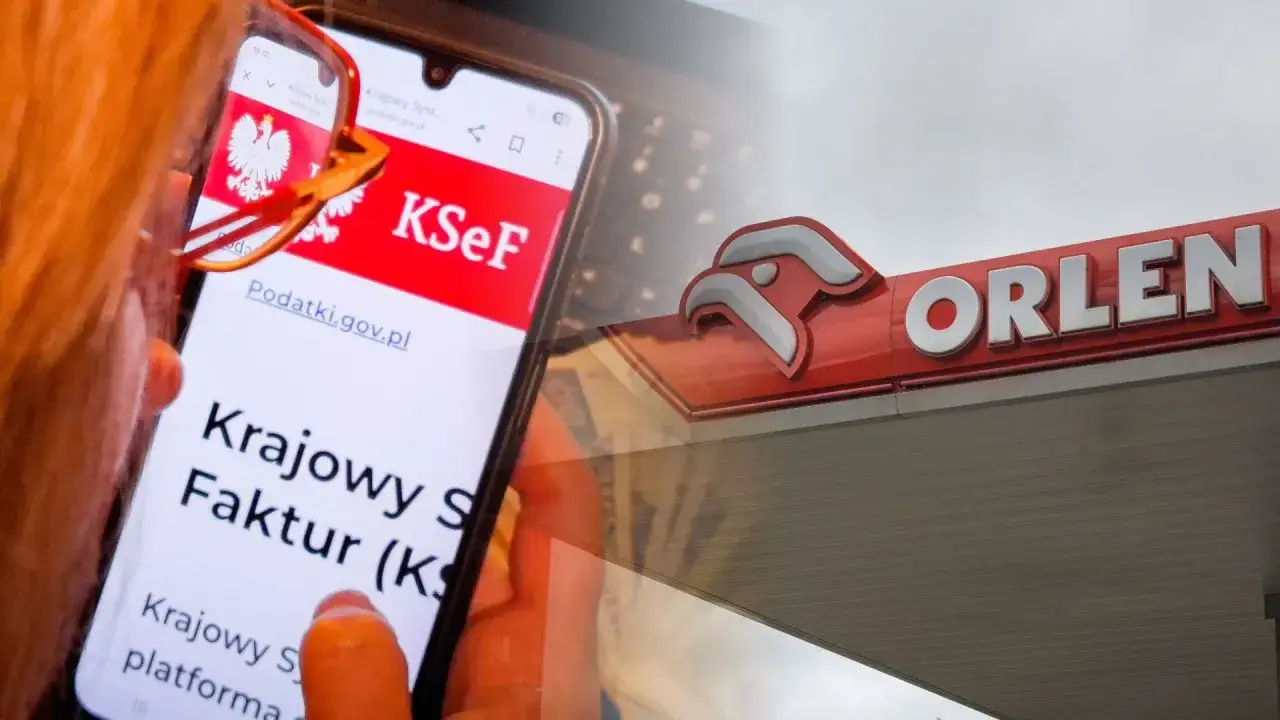 Telefon z aplikacją KSeF i logo Orlen.