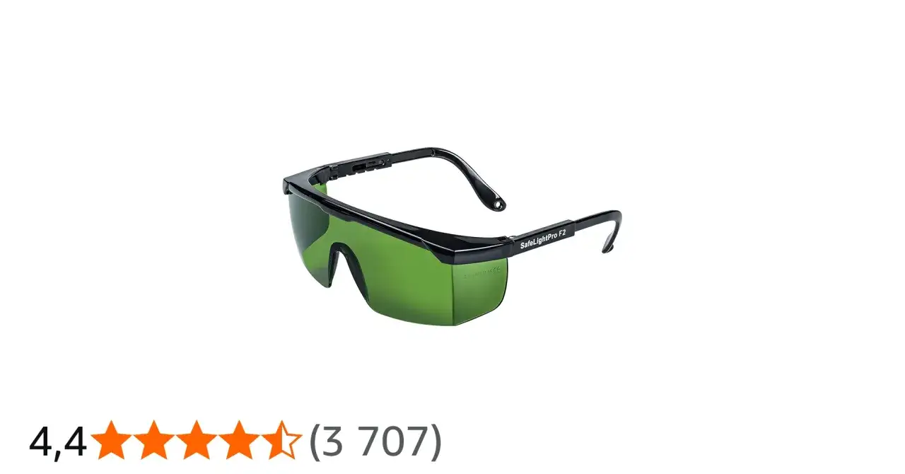 Okulary do depilacji laserowej SafeLightPro F2 z zielonymi soczewkami, zapewniające bezpieczeństwo podczas zabiegów.