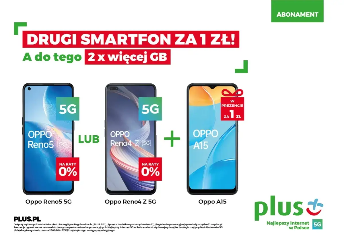 Drugi smartfon za 1 zł! Wybierz OPPO Reno5 5G lub Reno4 Z 5G, a OPPO A15 dostaniesz w prezencie. To świetna okazja na wymianę sprzętu z plusem!