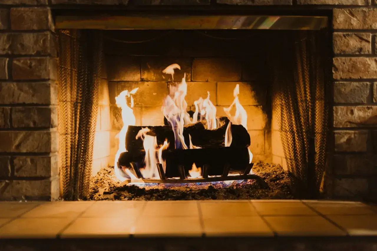 Un feu de chemin&eacute;e cr&eacute;pite joyeusement, ses flammes dansantes projetant des signes chaleureux sur les briques. La douce lueur invite &agrave; la d&eacute;tente.