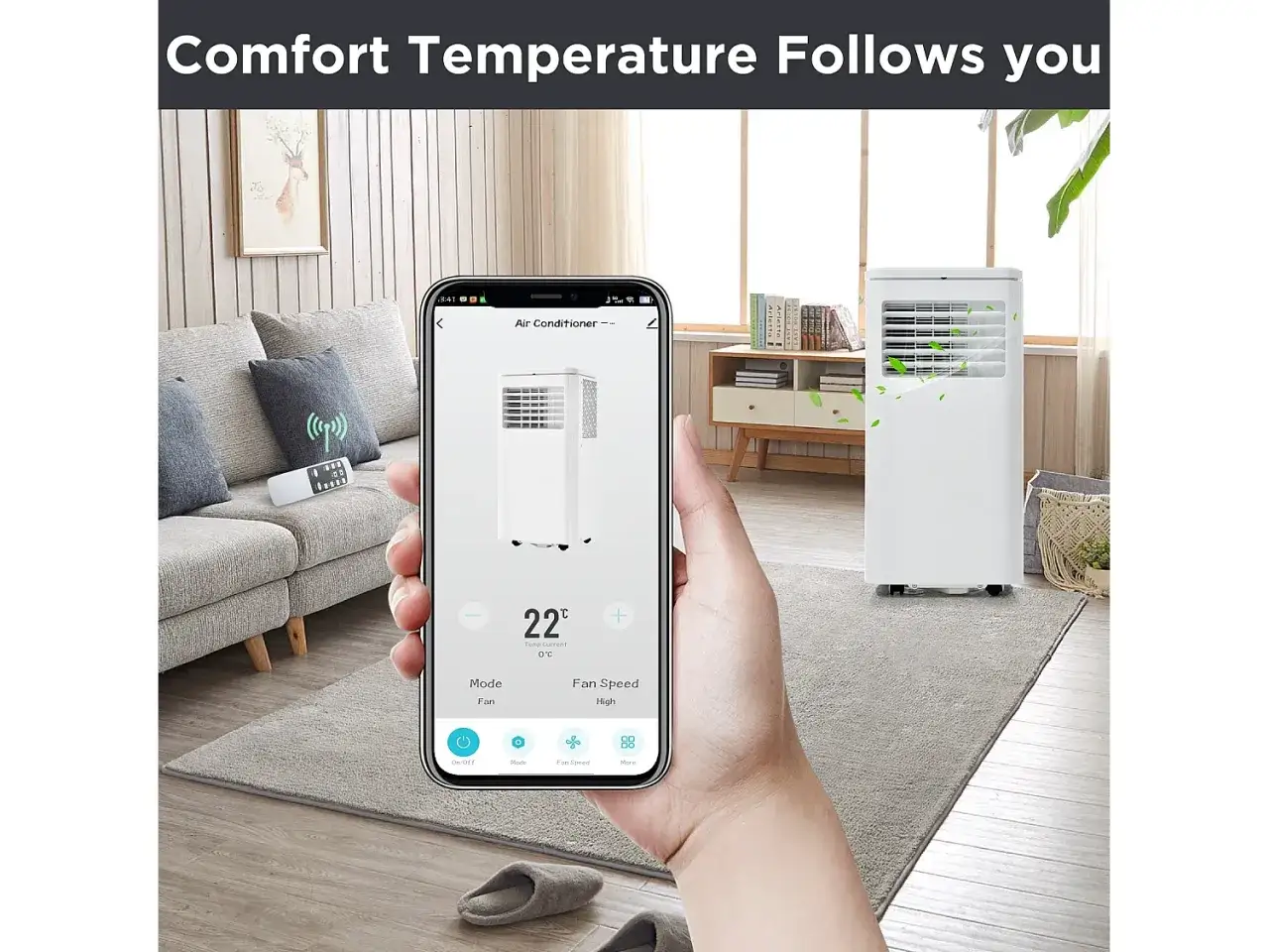 Controla tu aire acondicionado con la función smart. Ajusta la temperatura y la velocidad del ventilador desde tu móvil.