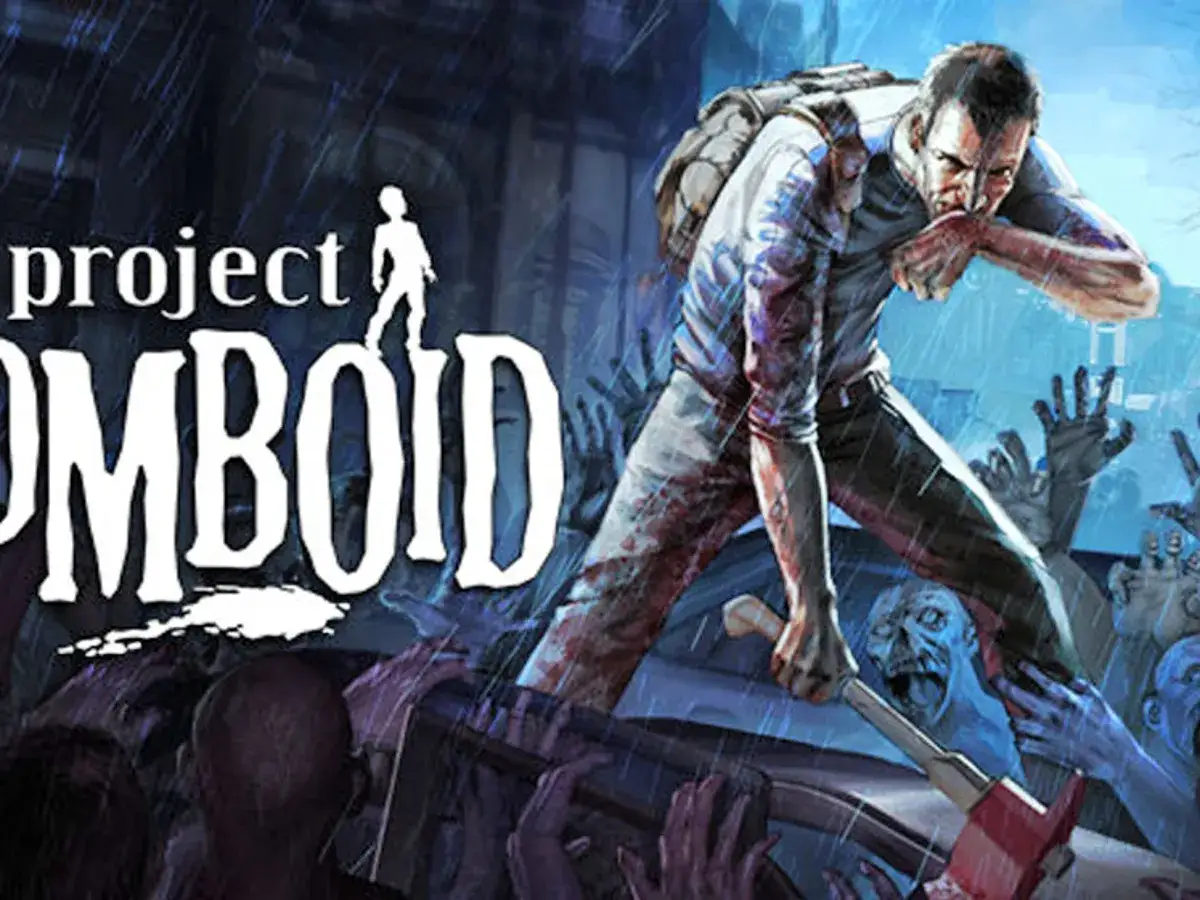 Zombiaki atakują! Bohater z siekierą walczy o przetrwanie w deszczu. Eneba Project Zomboid - gra, która wciągnie Cię w wir apokalipsy.