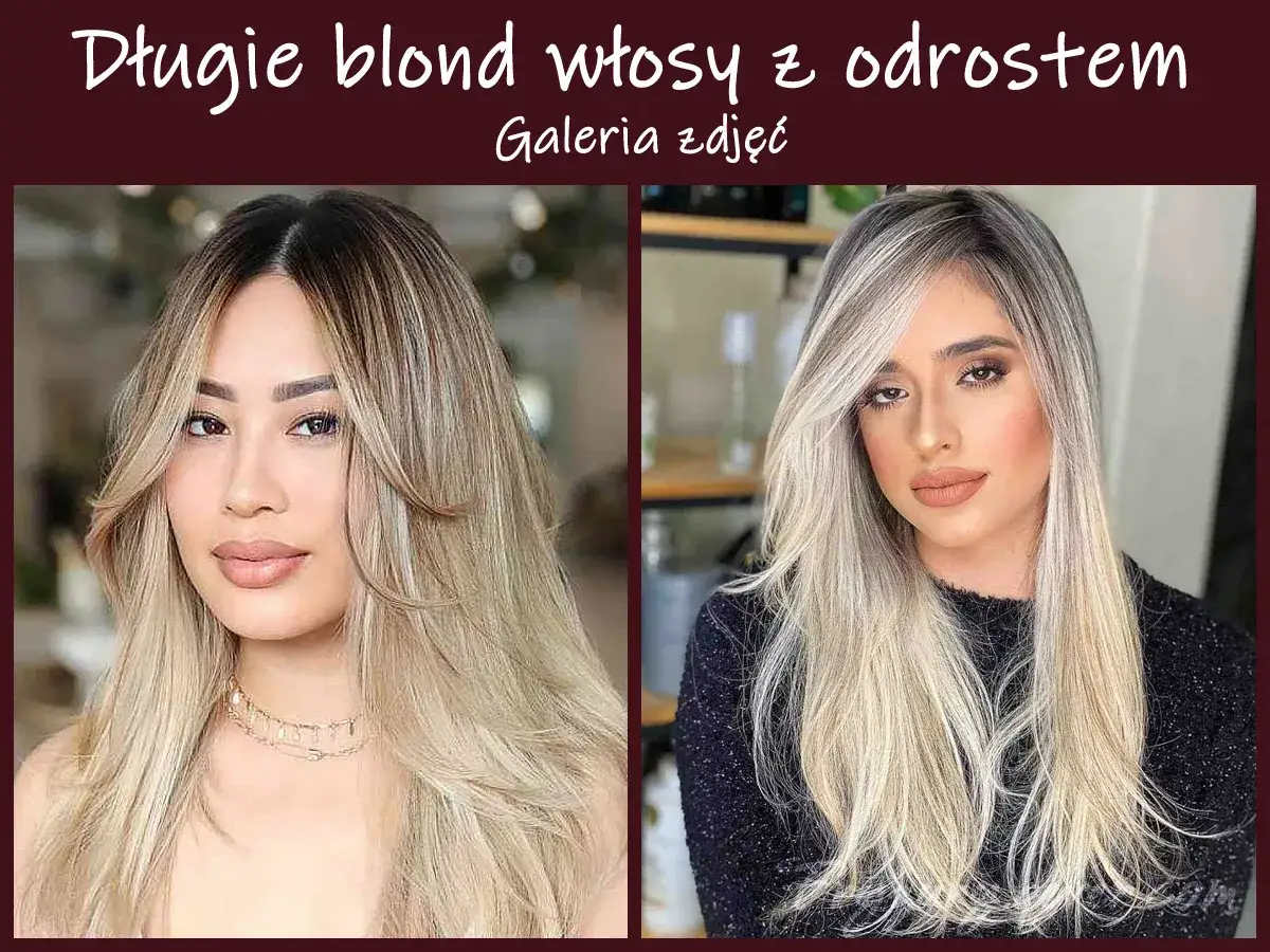 Dwie kobiety z długimi, blond włosami, prezentujące naturalny odrost na ciemniejszym tle.