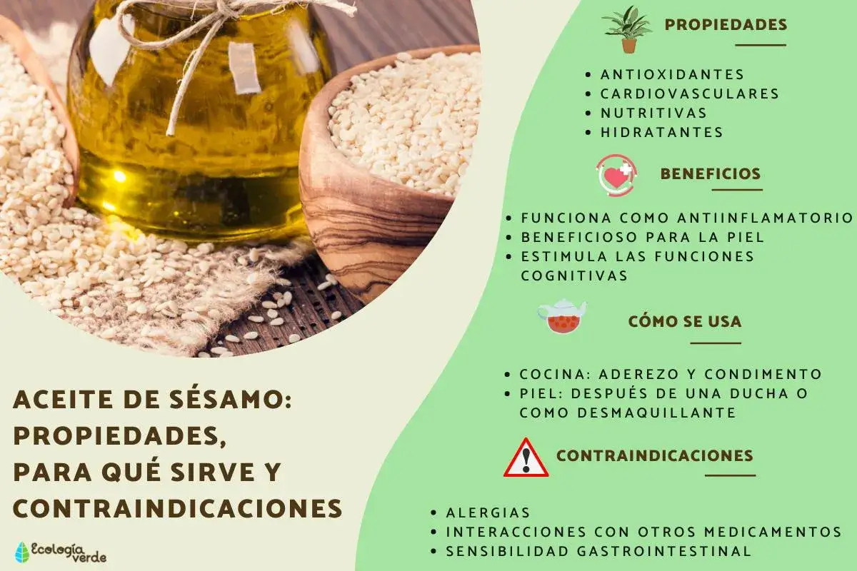 Aceite de s&eacute;samo: sus propiedades antioxidantes, cardiovasculares y nutritivas lo hacen ideal para la cocina y el cuidado de la piel.