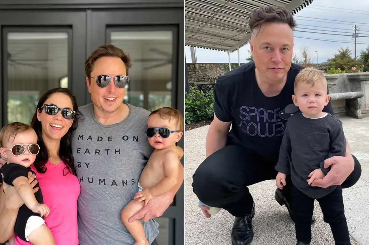 Elon Musk z dziećmi, w tym z synem X Æ A-Xii. Na jednym zdjęciu z partnerką Grimes i dwójką dzieci, na drugim z synem.