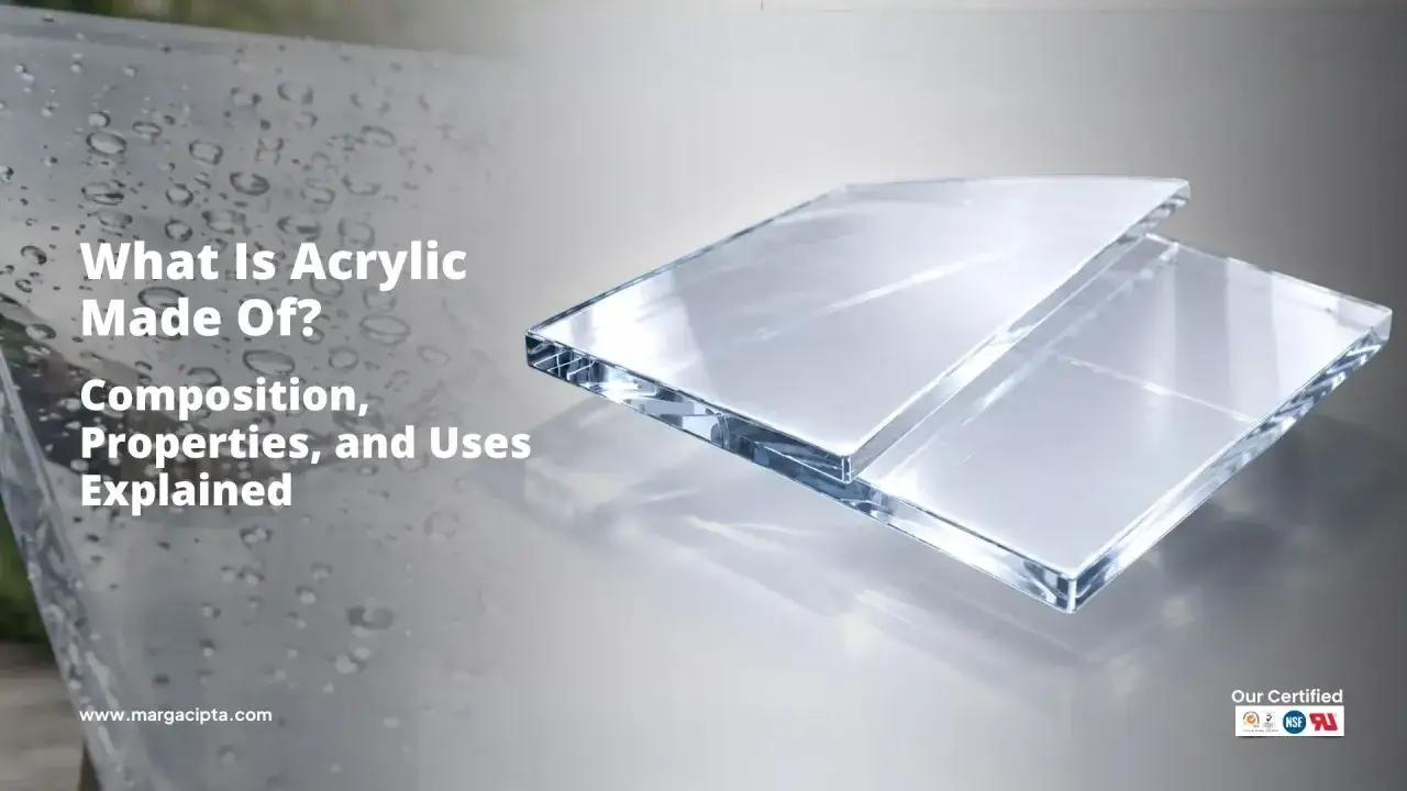 Clear acrylic plastic sheets, showcasing their transparency and smooth edges. The text 