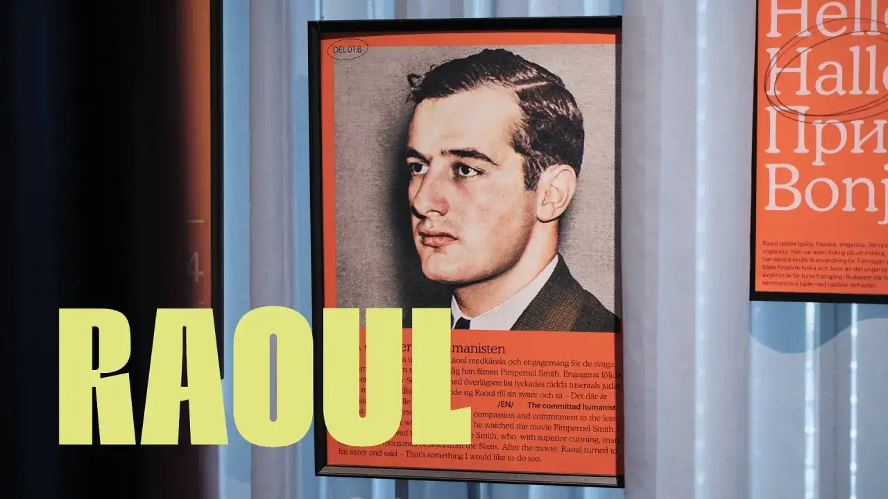Portr&auml;tt av Raoul Oscar Wallenberg, en ung man med m&ouml;rk frisyr. Texten 