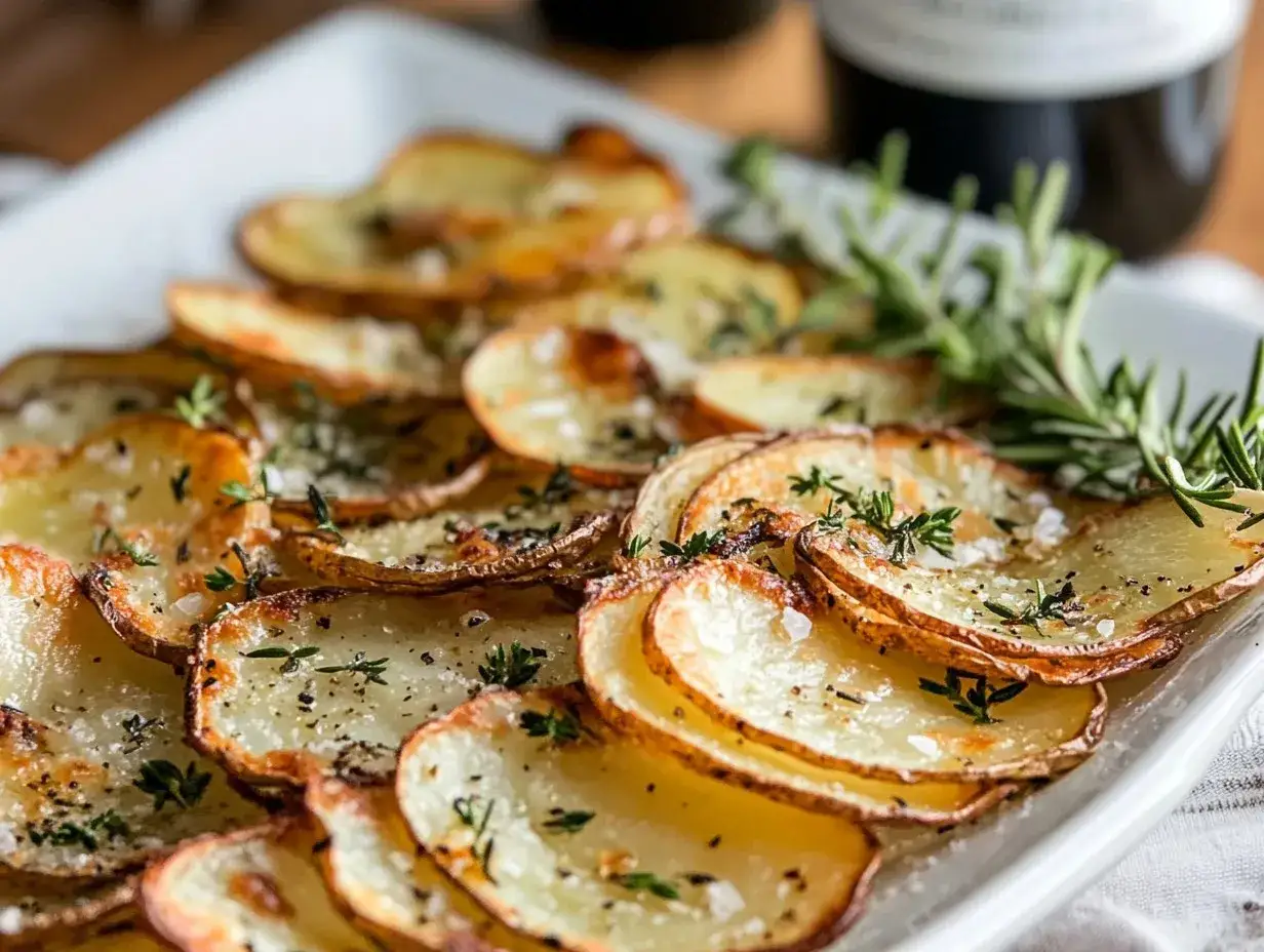Krispiga, ugnsbakade potatisskivor med örter och flingsalt. Ett perfekt smashed potatoes recept för alla tillfällen.