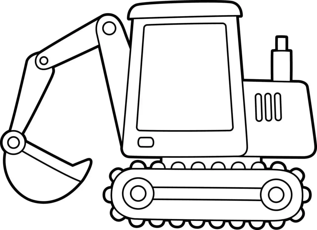 Dibujo de una excavadora para colorear, lista para que los ni&ntilde;os la pinten y la hagan trabajar en su imaginaci&oacute;n.