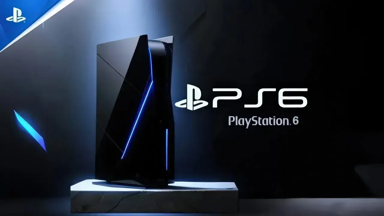 Futurystyczna konsola PlayStation 6 z niebieskimi akcentami świetlnymi. Premiera PS6 już wkrótce!