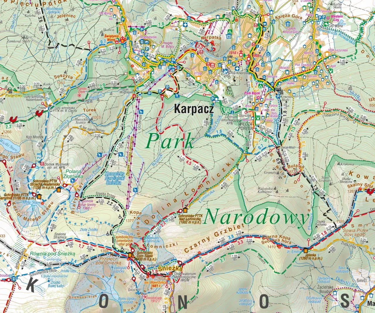 Mapa szlak&oacute;w Karkonoskiego Parku Narodowego