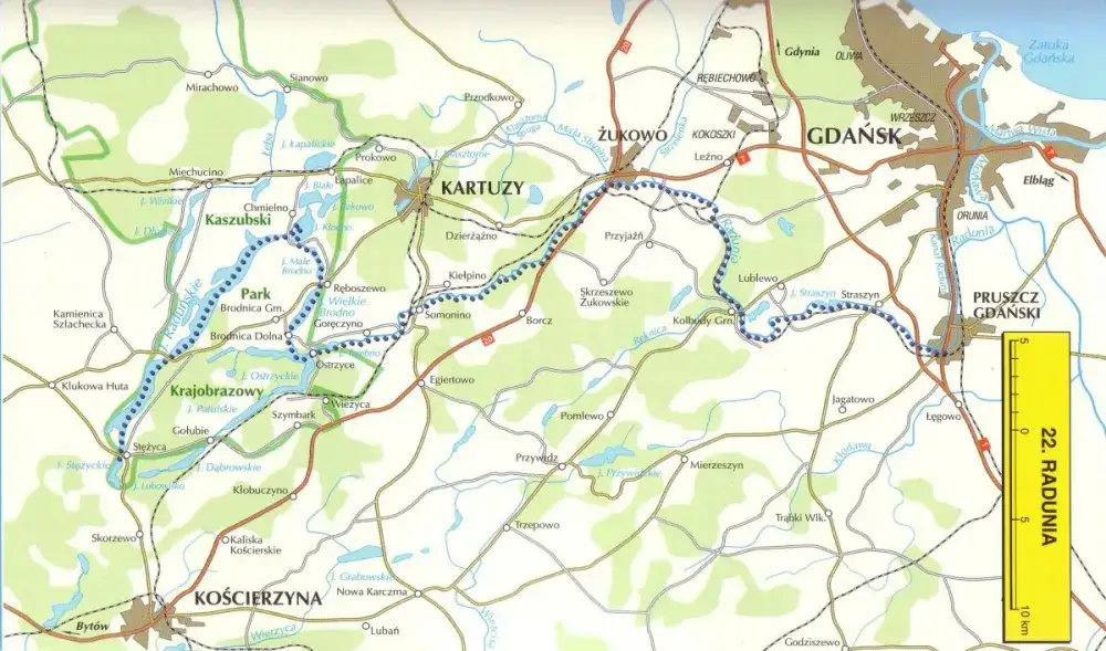 Mapa szlaku kajakowego Raduni
