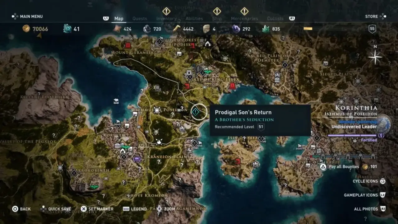 Mapa de Assassin's Creed Odyssey, con la misión