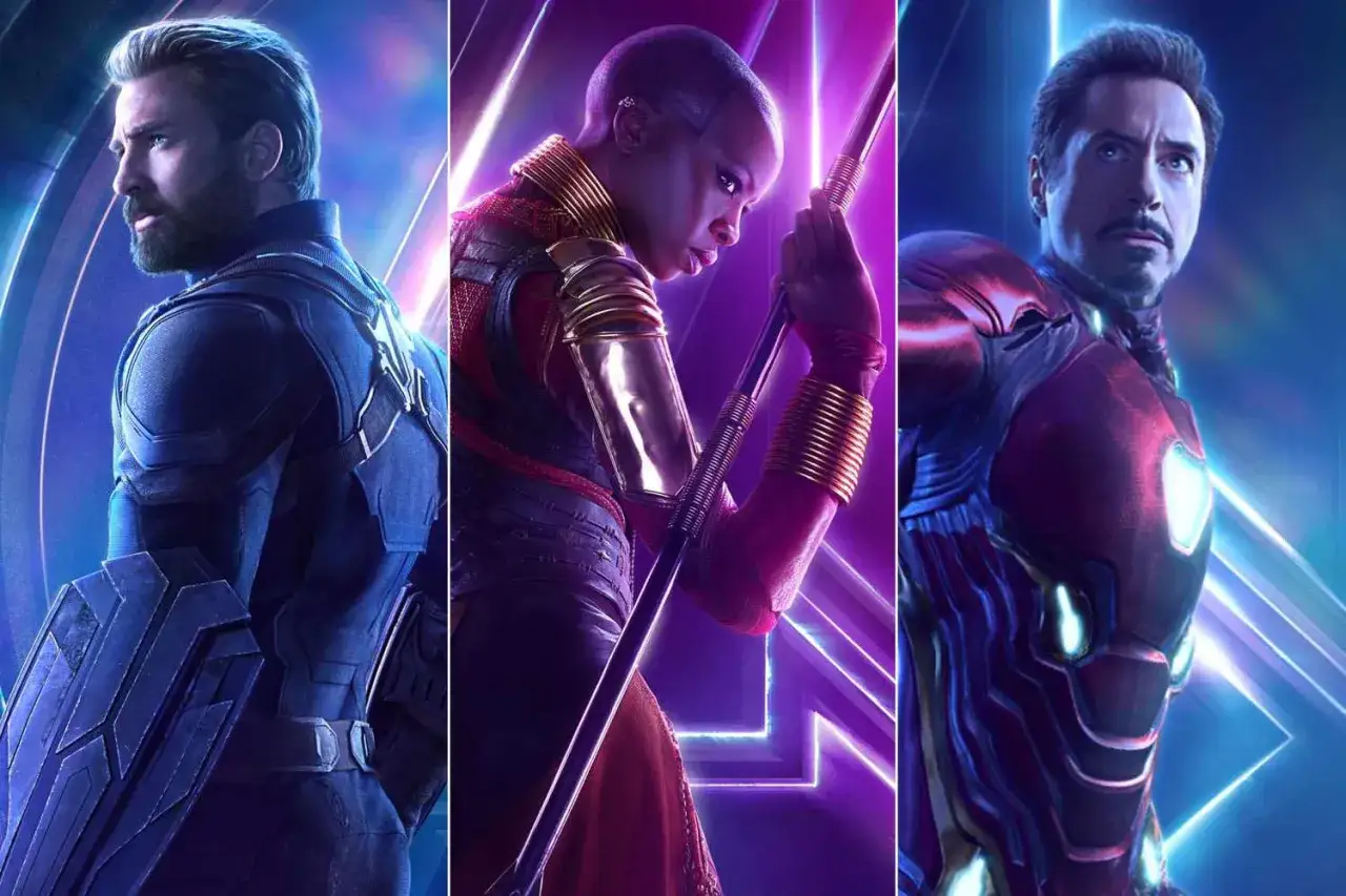 Kapitan Ameryka, Okoye i Iron Man - kluczowi bohaterowie w filmie Avengers: Wojna bez granic obsada.