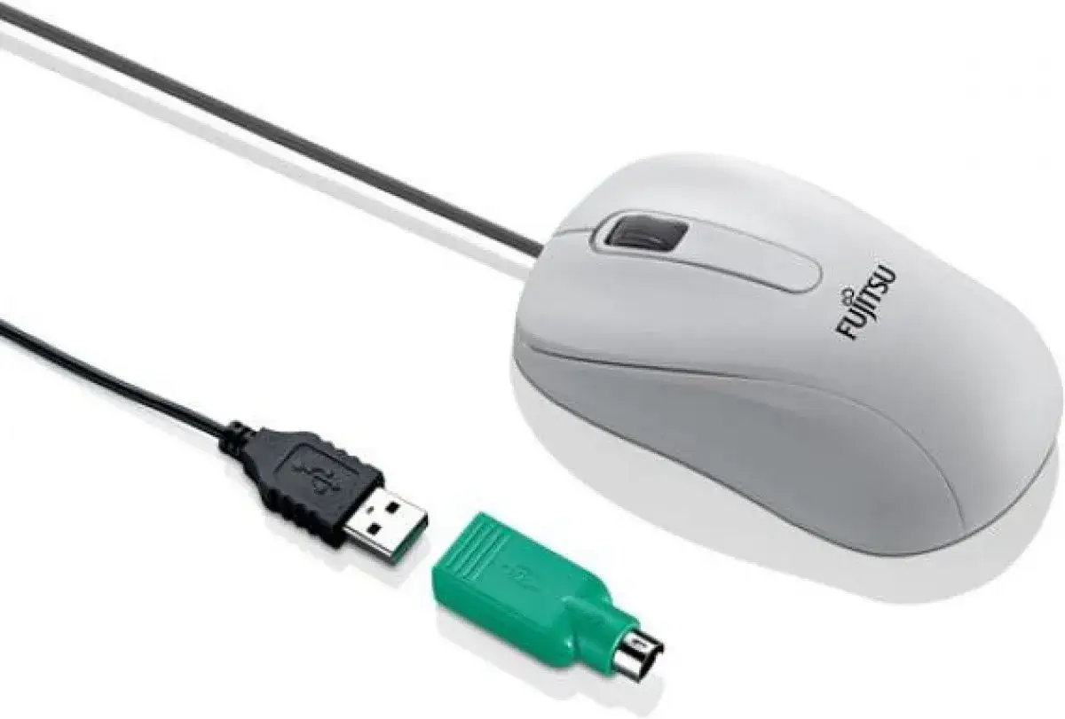 stara myszka PS/2 i nowoczesny laptop USB