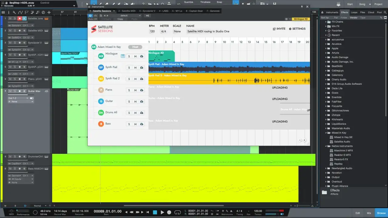 A music production interface showing tracks like