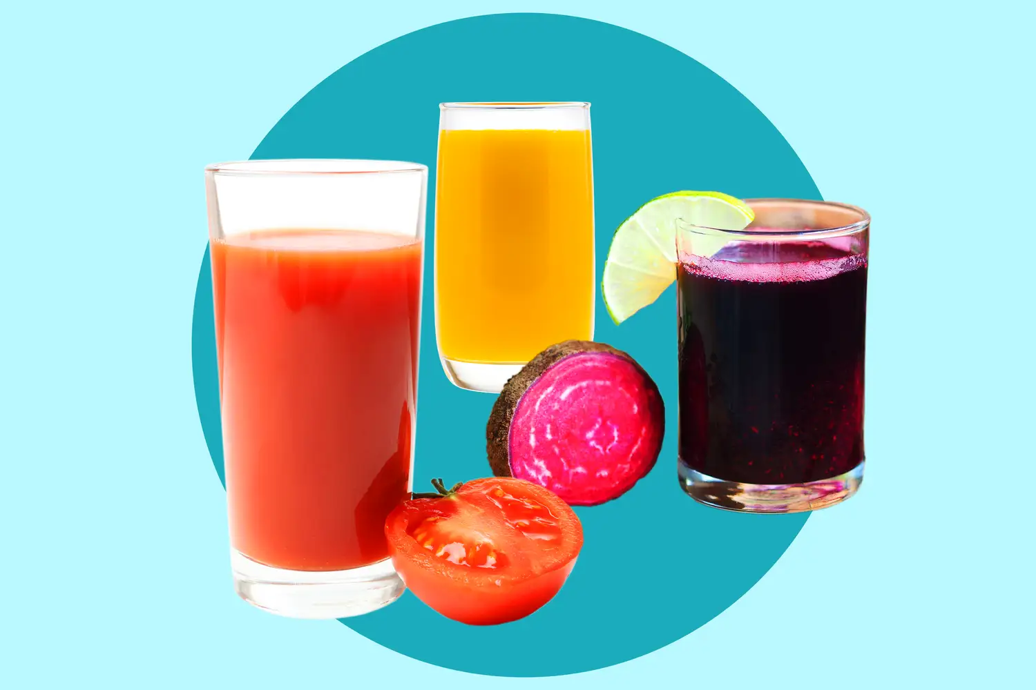 Sok pomidorowy, pomarańczowy i buraczany z limonką &ndash; idealne napoje, co pić na obniżenie cholesterolu.