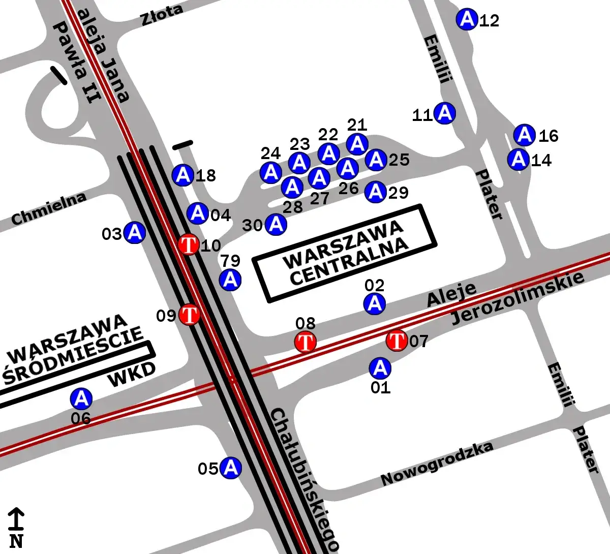 Mapa Dworzec Centralny przystanek 700 Marriott Rotunda