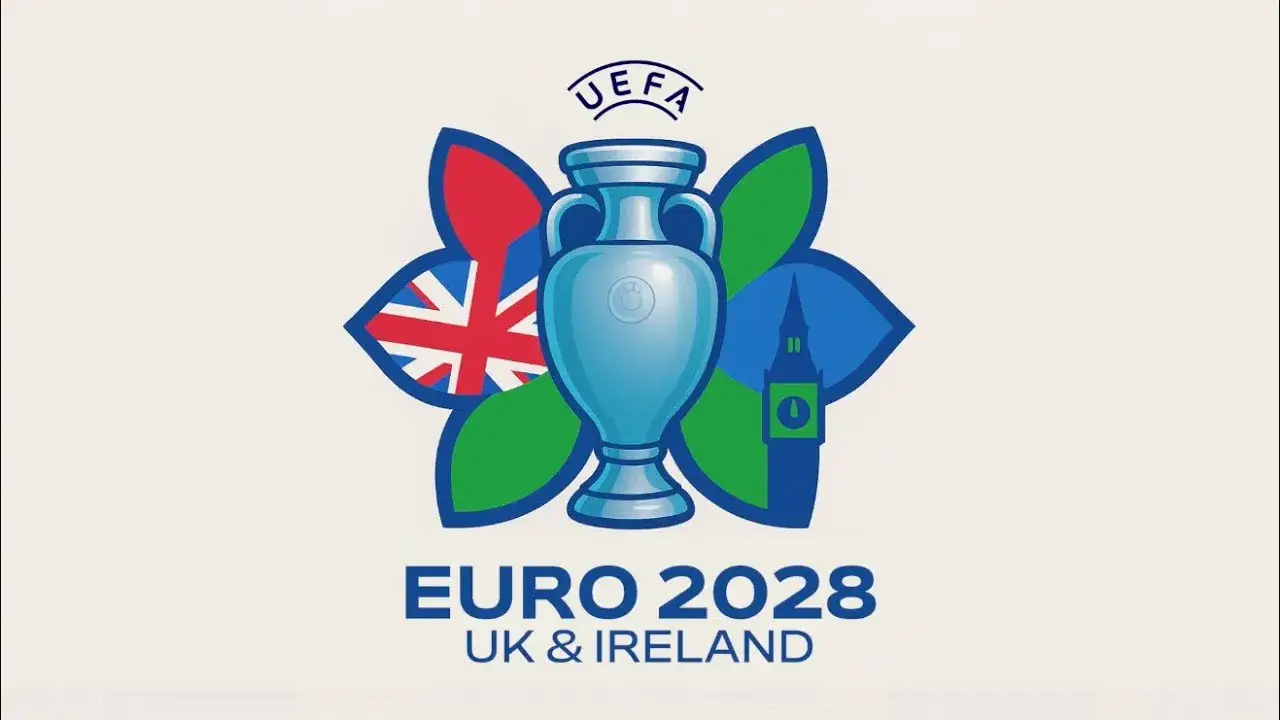 Euro 2028 logo i flaga Wielkiej Brytanii Irlandii