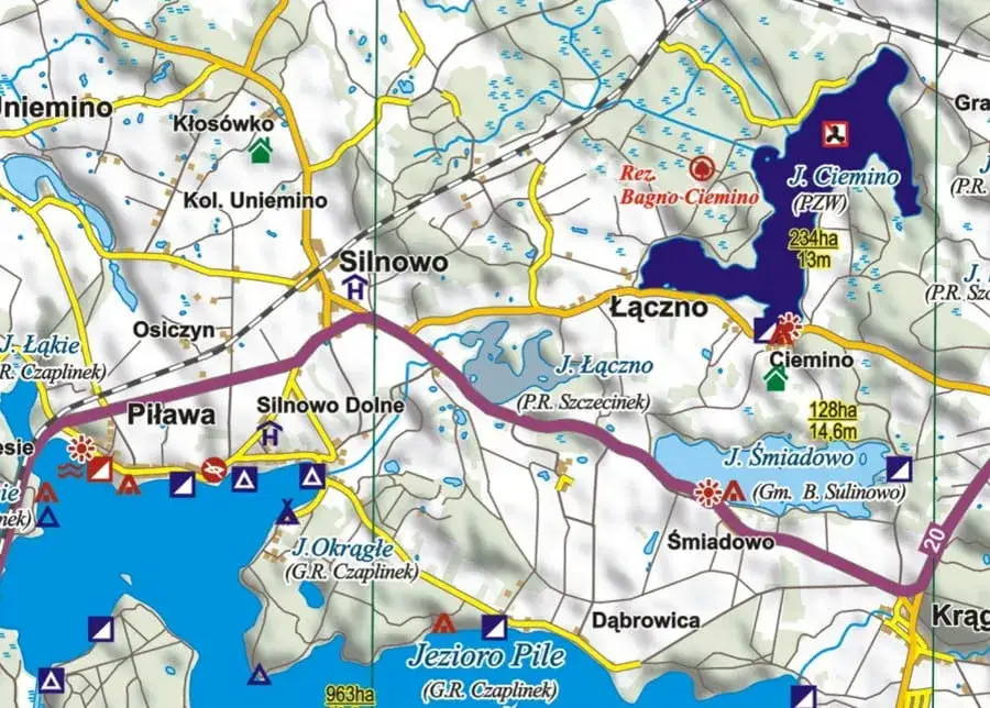 mapa pojezierze drawskie jeziora zachodniopomorskie