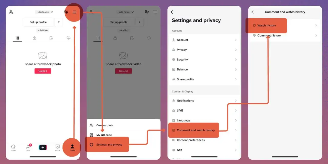 TikTok Activity Center historia oglądania ekran Android iPhone