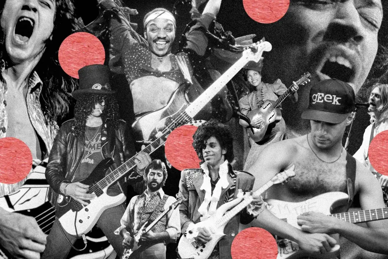 Legenden der Gitarre: Slash, Prince und andere rocken die B&uuml;hne. Ein episches Gitarren solo, das die Zeit &uuml;berdauert.