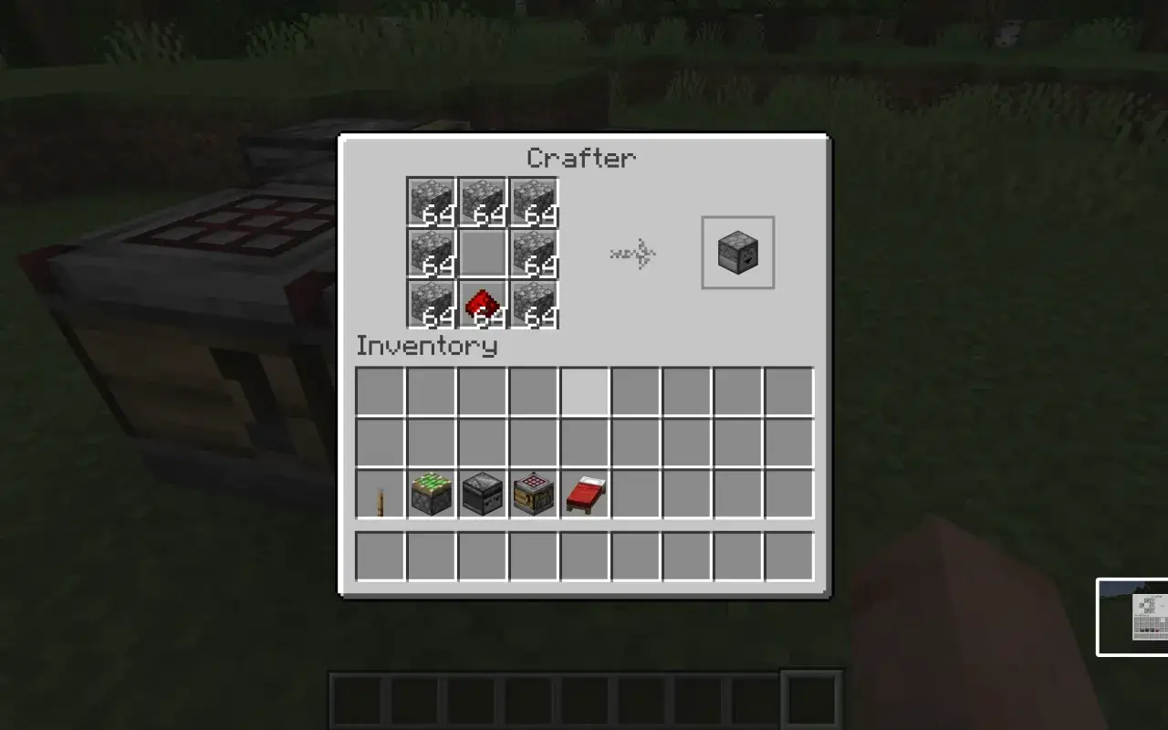 Jak zrobić dispenser w Minecraft: 7 kamieni, 1 redstone i 1 żelazny ingot.