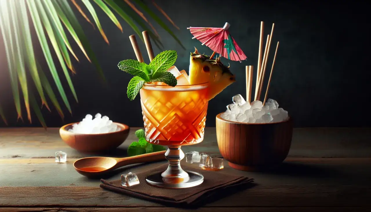 Orszadowy syrop migdałowy do Mai Tai. Tropikalny drink z ananasem, miętą i lodem.