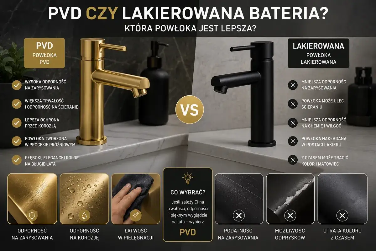 Czarna bateria z odpryskiem na lakierowanej powierzchni, w porównaniu do złotej baterii PVD.