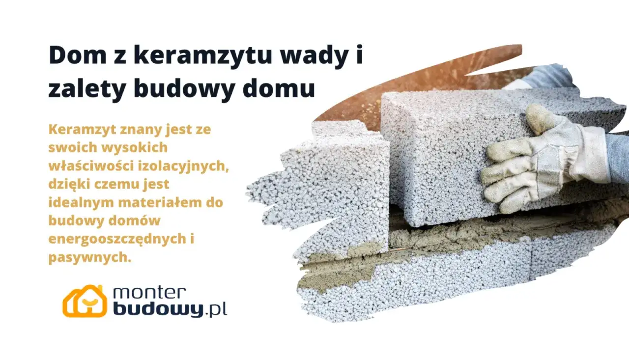 Budowa domu z keramzytu: wady i zalety. Blok z keramzytu układany przez budowlańca w rękawicach.
