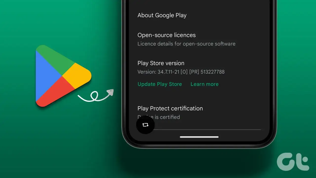 Ikona Sklepu Play obok ekranu telefonu z informacją o wersji i opcją 