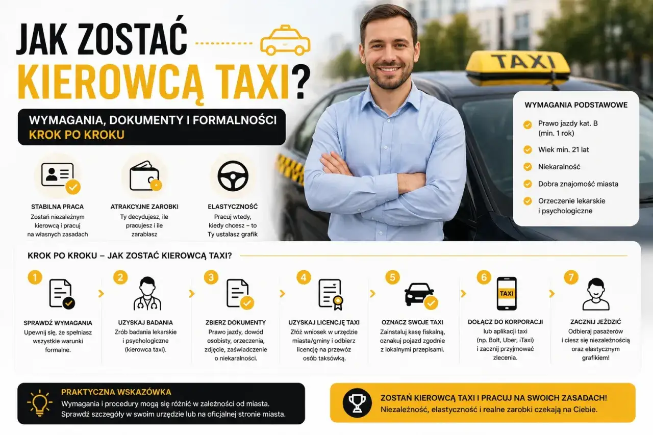 Jak zostać kierowcą taxi? Sprawdź wymagania, dokumenty i formalności krok po kroku. Zdobądź licencję i zacznij jeździć!