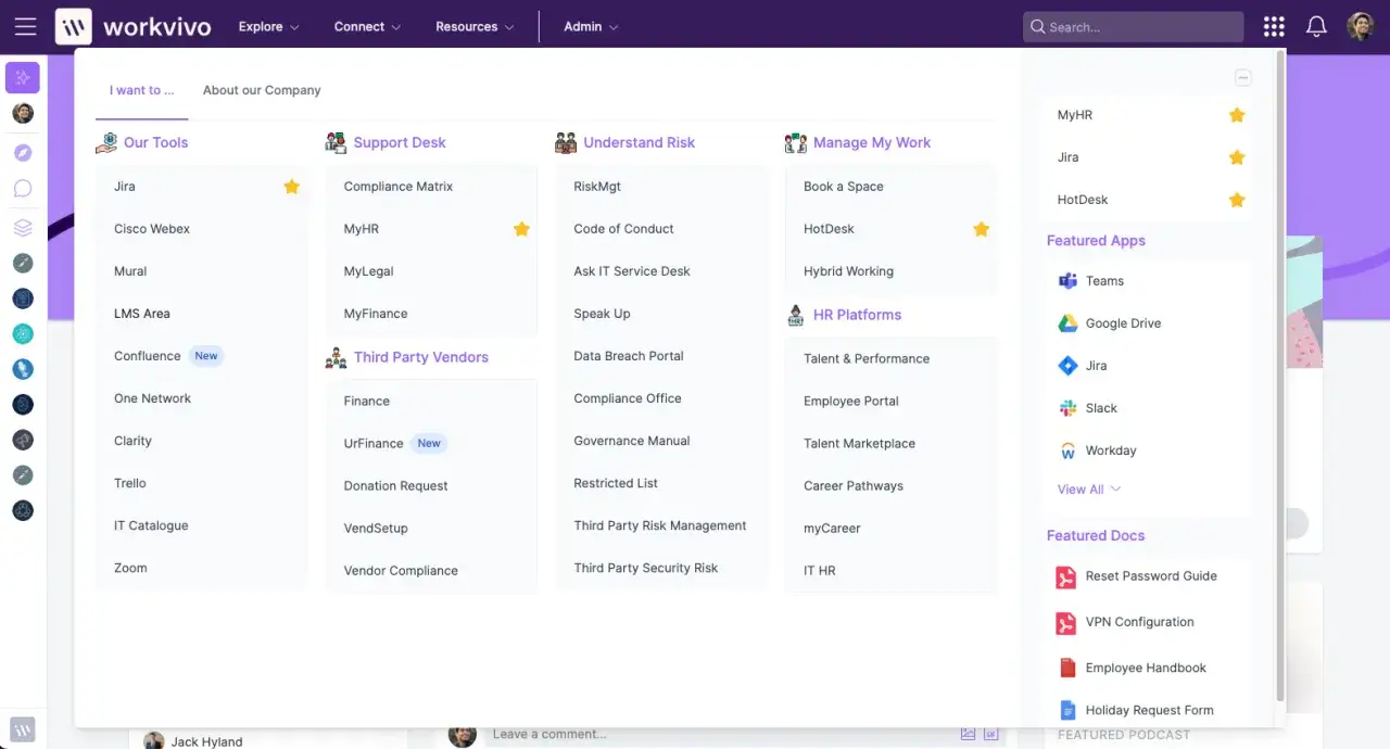 Das Intranet zeigt eine &Uuml;bersicht &uuml;ber Tools, Support und Ressourcen. Hier finden Mitarbeiter alles, was sie f&uuml;r ihre Arbeit ben&ouml;tigen.