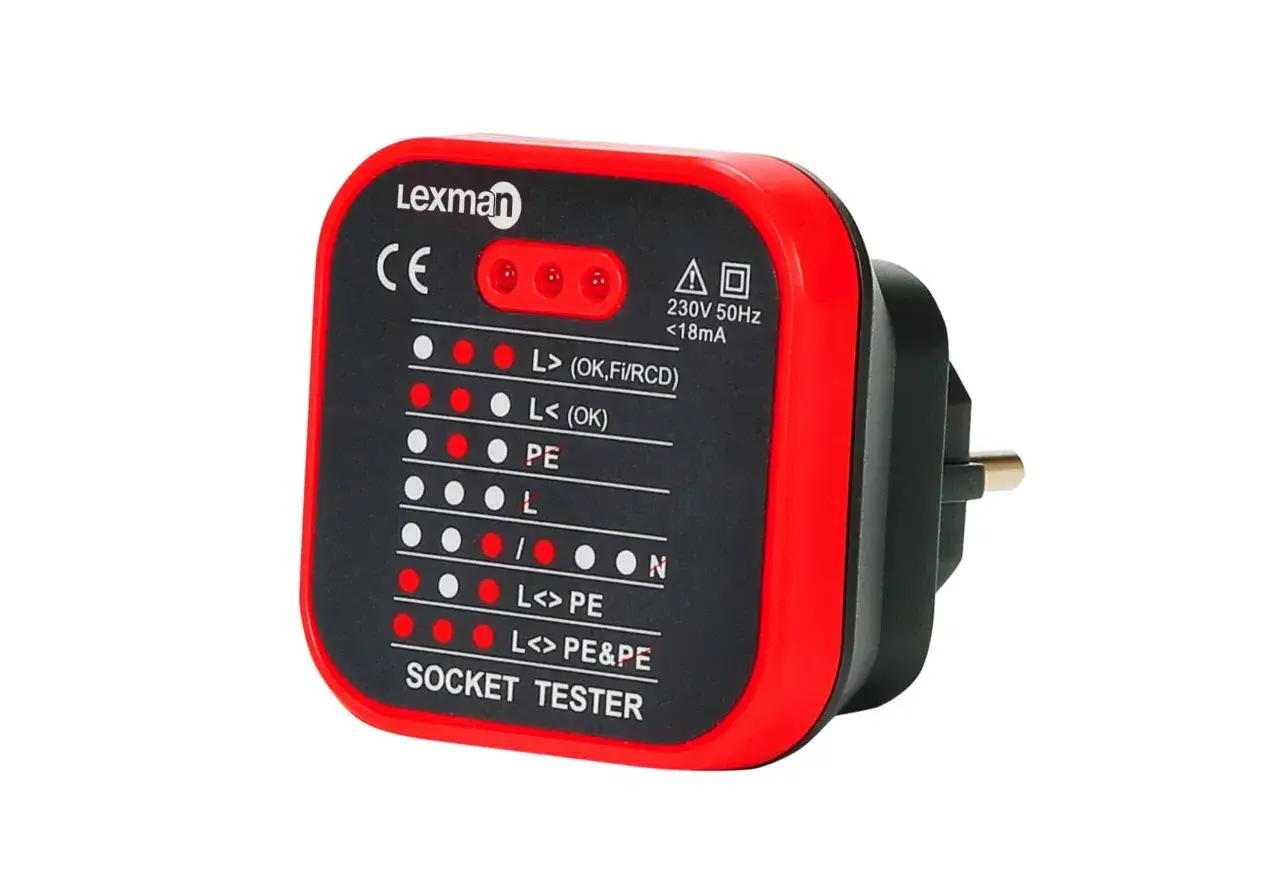 Testeur de prise électrique Lexman. Indique si la connexion est correcte pour comment tester une prise électrique.