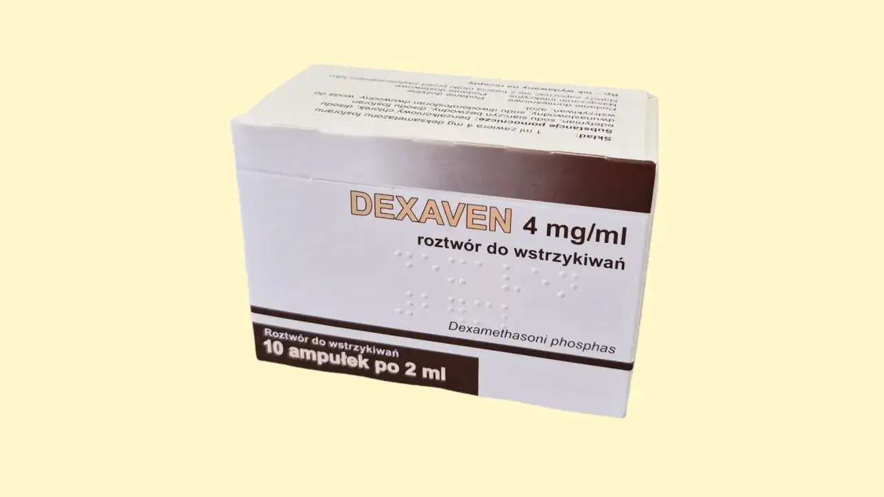 Opakowanie leku Dexaven 4 mg/ml, roztwór do wstrzykiwań. Stosowany w leczeniu stanów zapalnych i alergicznych.