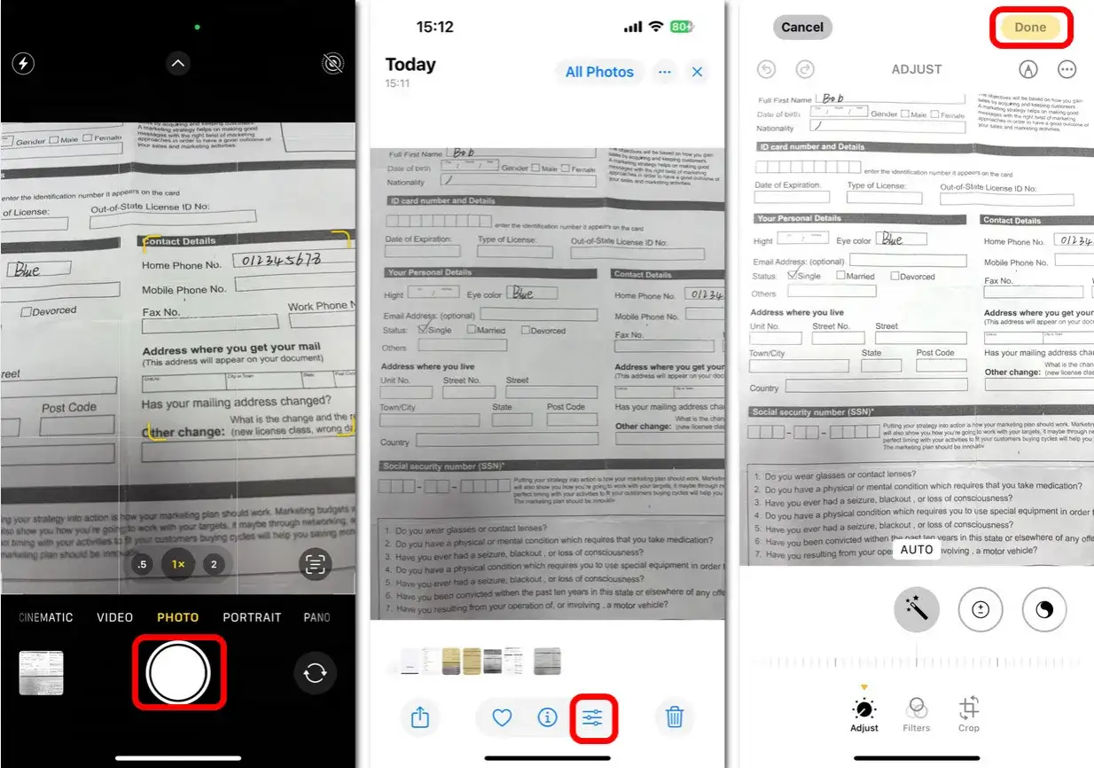 Jak zeskanować zdjęcie telefonem: aplikacja aparatu iPhone w trybie 