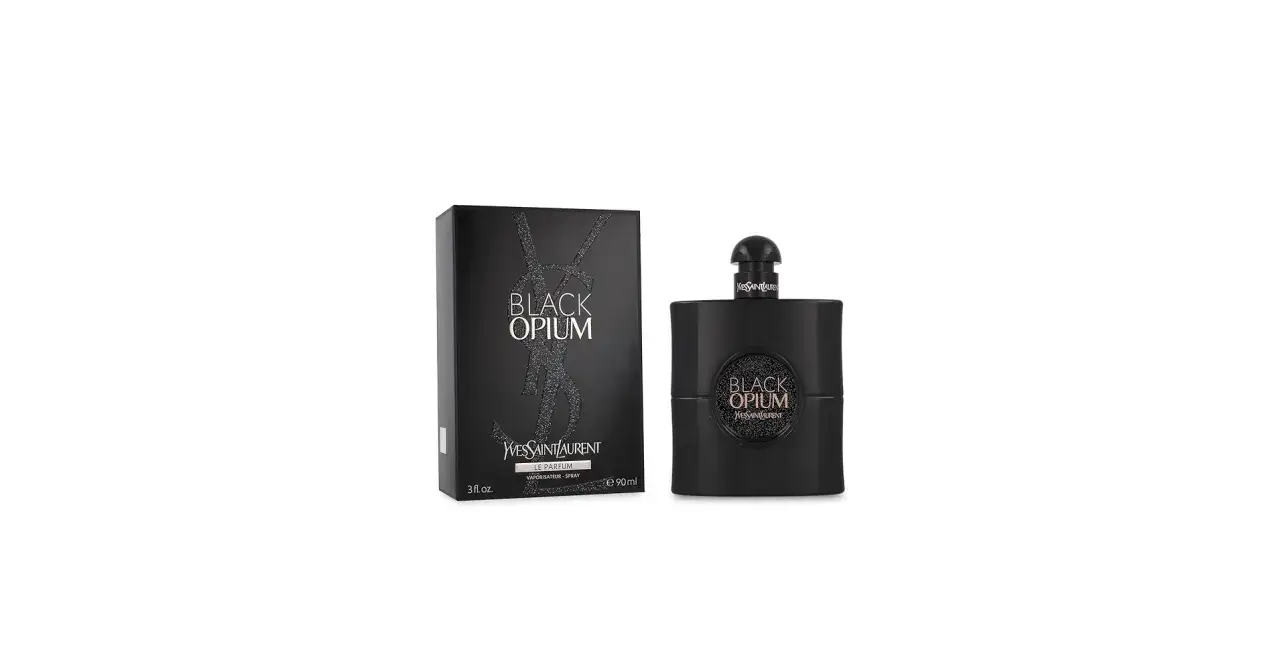 Elegancki flakon i pudełko perfum Yves Saint Laurent Black Opium Le Parfum 90 ml, emanujące luksusem i tajemniczością.
