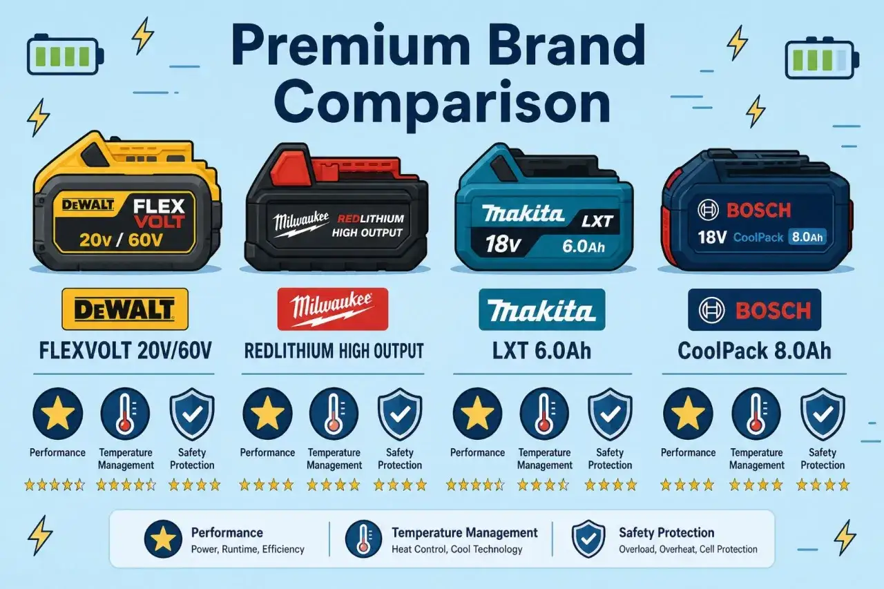 Comparaison de batteries : peut-on charger une batterie 18V avec un chargeur 20V ? DeWalt, Milwaukee, Makita, Bosch.
