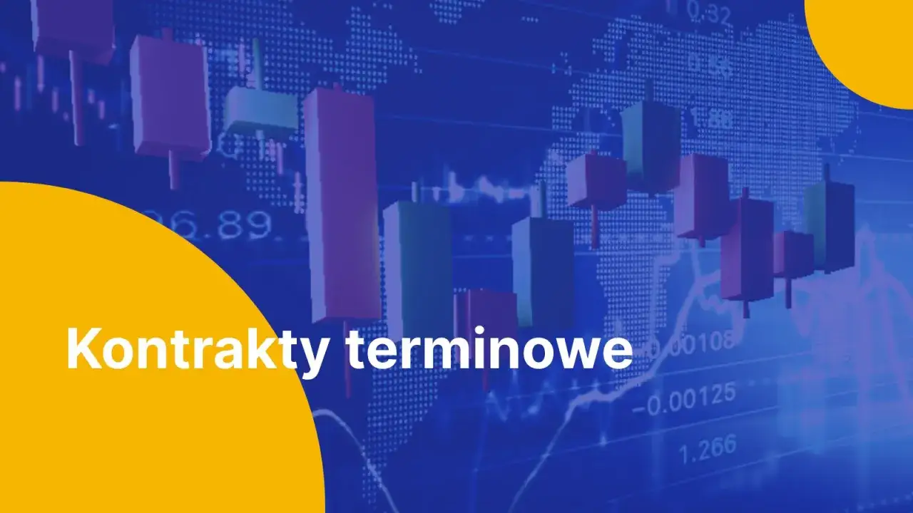 Grafika przedstawia wykresy świecowe symbolizujące zmienność rynkową, z napisem 