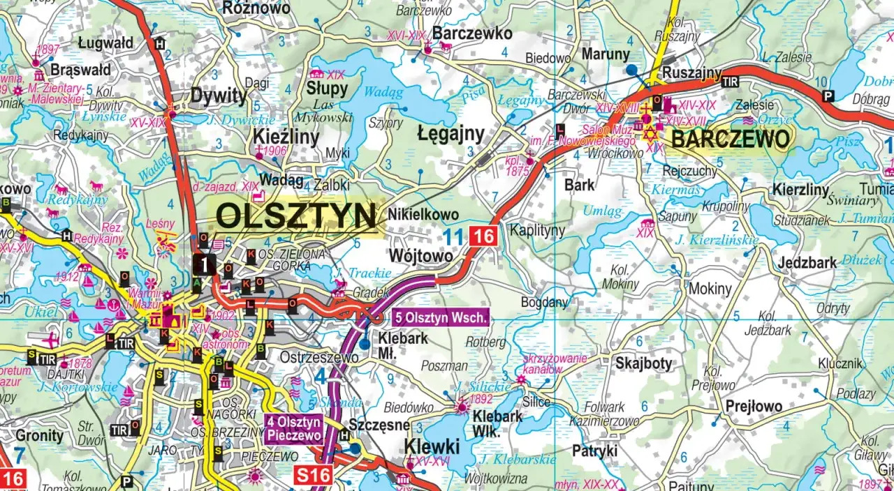 Mapa Warmii i Mazur z zaznaczonymi trasami konnymi