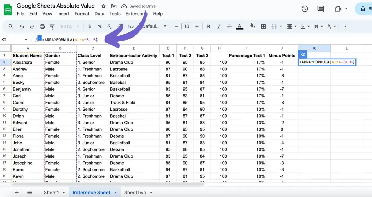 Google Sheets : formule ARRAYFORMULA pour &eacute;tendre le calcul sur plusieurs lignes.