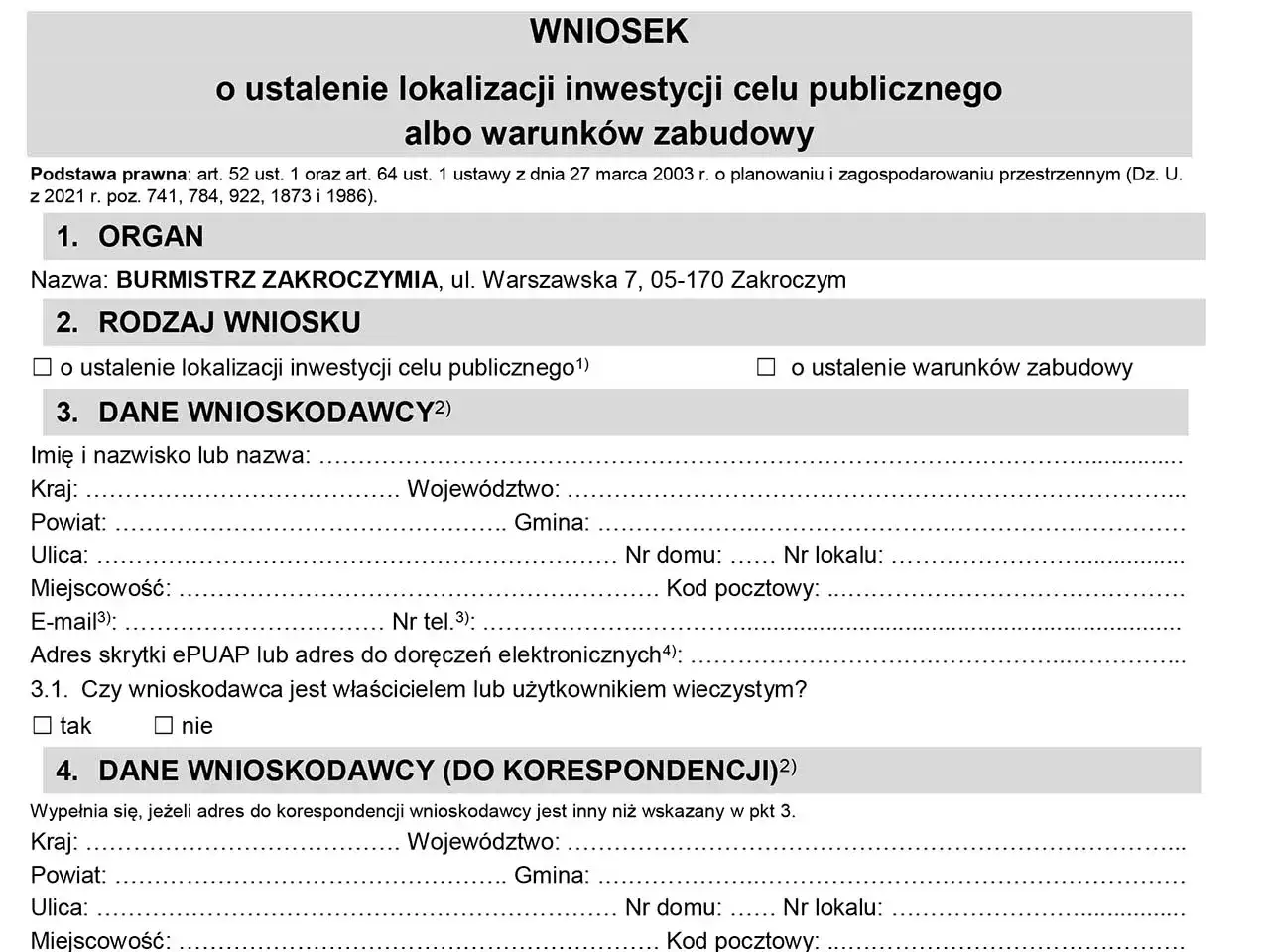 Formularz wniosku o ustalenie warunków zabudowy. Wypełnij dane, aby dowiedzieć się, ile się czeka na warunki zabudowy.