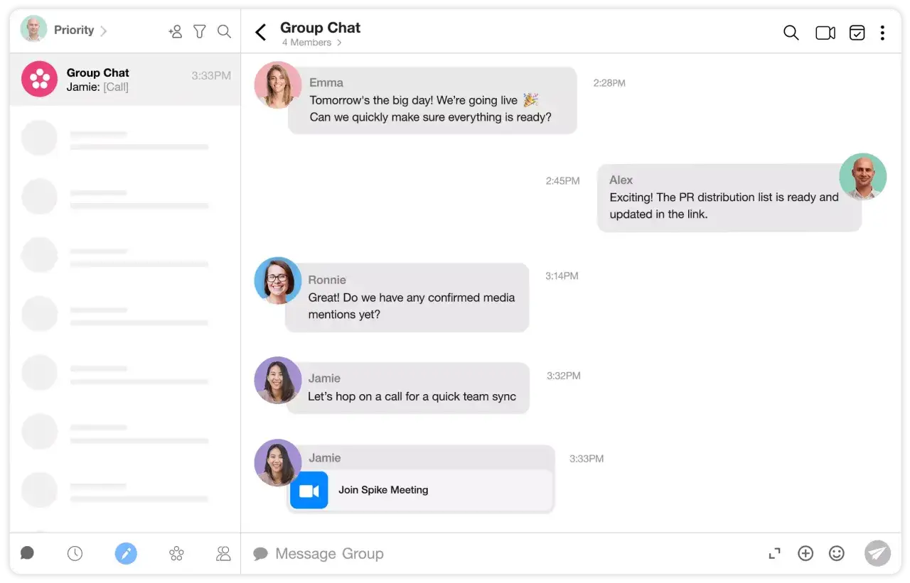 Slack to narzędzie do komunikacji zespołowej. Widzimy tu czat grupowy, gdzie członkowie dyskutują o zbliżającym się wydarzeniu i planują spotkanie.