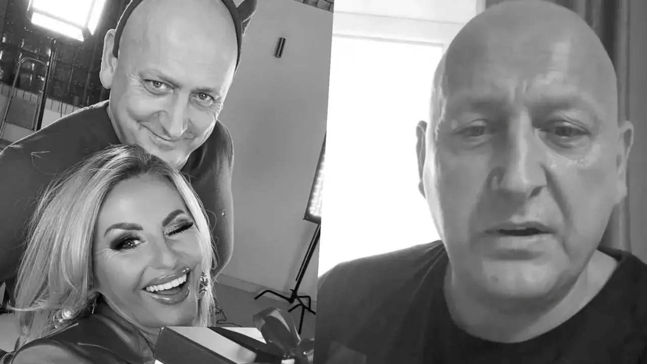 Dagmara Kaźmierska z mężem w radosnym uśmiechu, obok ujęcie jej męża.