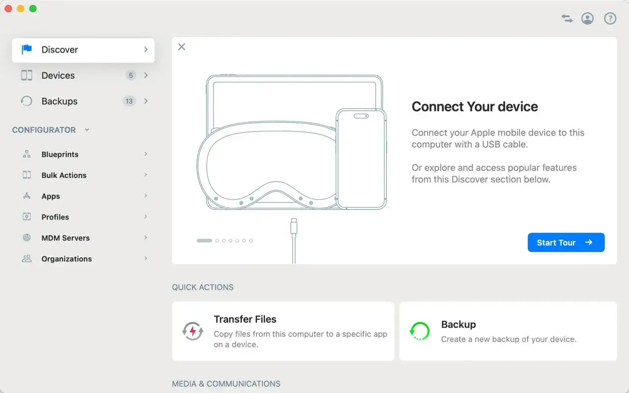 Datorprogram för att hantera Apple-enheter. Här kan du spara meddelanden iPhone och andra filer.