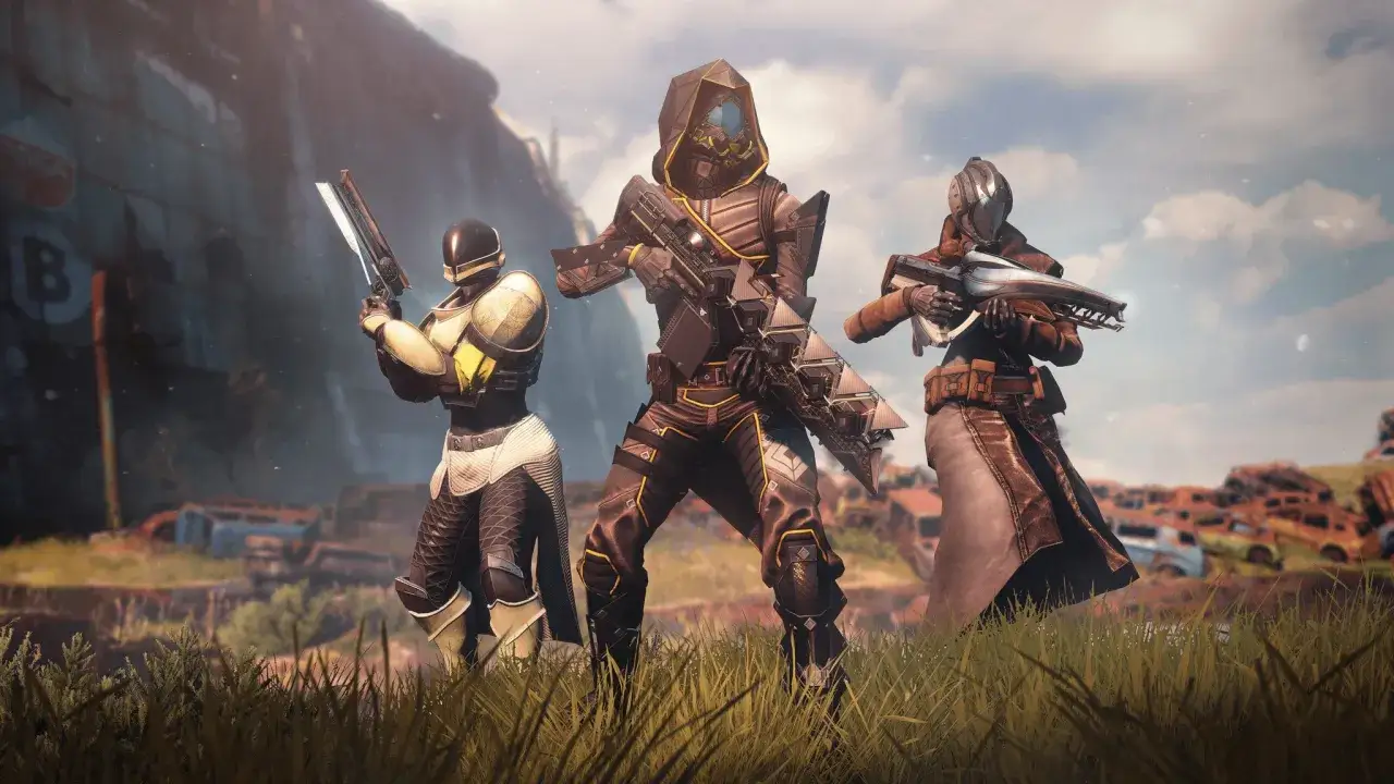 Trzech strażnik&oacute;w w futurystycznych zbrojach, gotowych na wsp&oacute;lną walkę. Ich przeznaczenie to zwycięstwo, a dzięki Destiny 2 crossplay, mogą połączyć siły niezależnie od platformy.